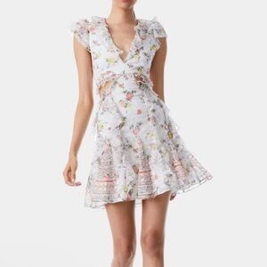 ❤️… Alice Olivia Floral Ruffle V-Neck Mini Dress White ( no cut-out)